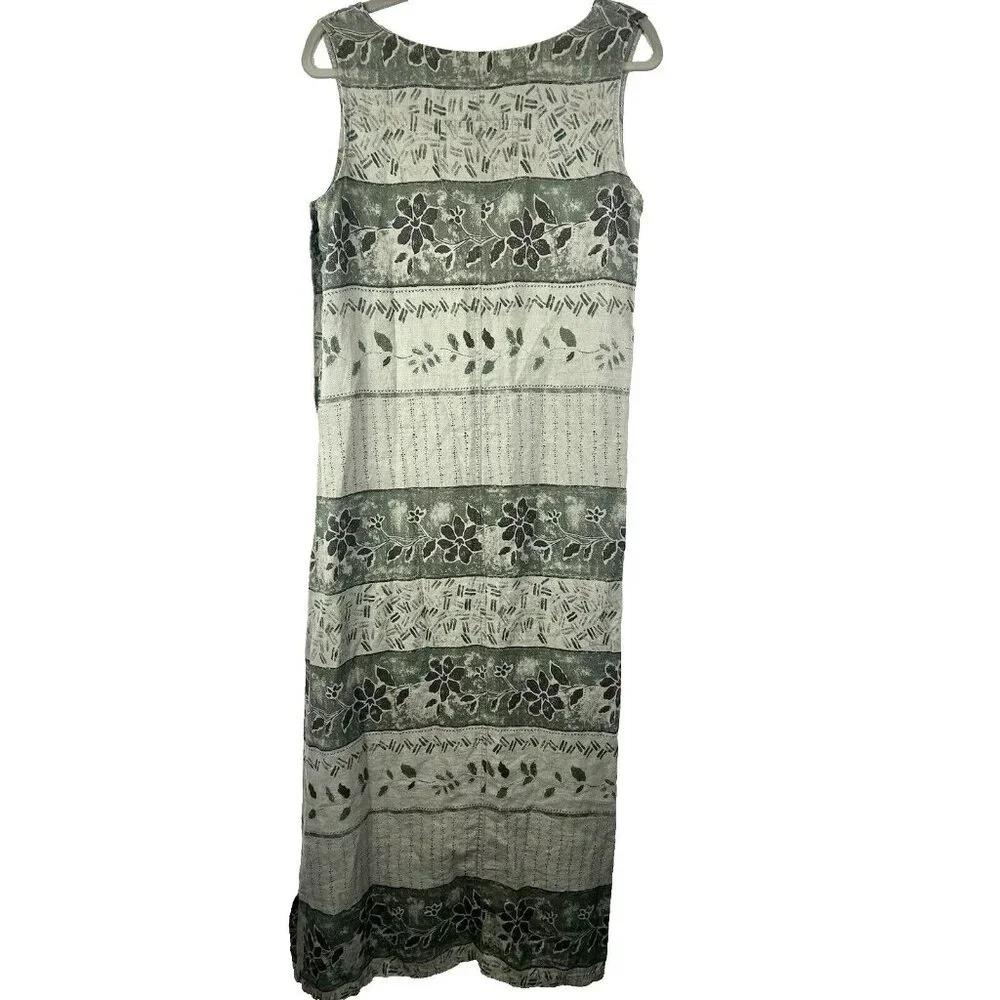VTG 90s Uniform John Paul Richard Womens Dress Sz‎ M Linen Green Maxi Floral Y2K